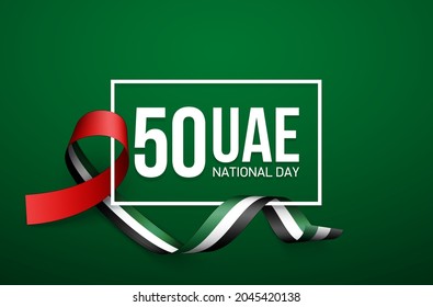 Tr: Fifty UAE national day, Spirit of the union. Banner with UAE state flag. Illustration of 50 years National day of the United Arab Emirates. Card in honor of the 50th anniversary 2 December 2021