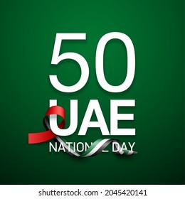 Tr: Fifty UAE national day, Spirit of the union. Banner with UAE state flag. Illustration of 50 years National day of the United Arab Emirates. Card in honor of the 50th anniversary 2 December 2021