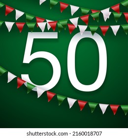 Tr: Fifty UAE national day, Spirit of the union. Banner with UAE state flag. Illustration of 50 years National day of the United Arab Emirates. Card in honor of the 50th anniversary 2 December 2021