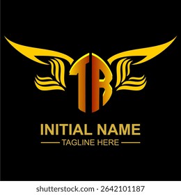 TR Golden Wing Emblem Logo with elegant gold wings, sleek and modern design. Ideal for branding, creative projects, luxury businesses, or artistic ventures.