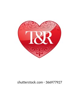 T&R initial letter logo with ornament heart shape