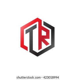 TR initial letters looping linked hexagon logo red black