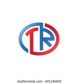 TR initial letters looping linked ellipse logo red blue