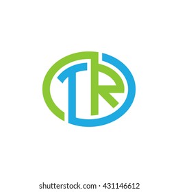 TR initial letters looping linked ellipse logo blue green