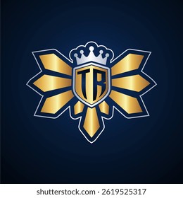 TR initial letters monogram logo for gaming with shield and eagle wing