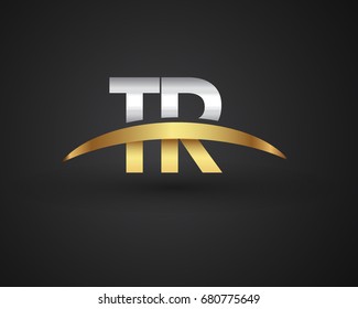 TR initial logo company name colored gold and silver swoosh design. vector logo for business and company identity.
