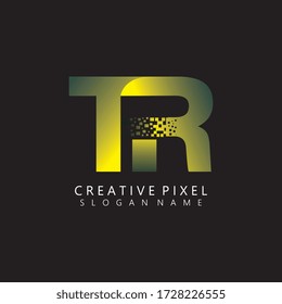 TR Initial Logo Design with Digital Pixels Colors illustration vector lettering