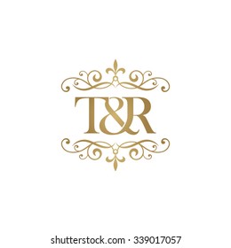 T&R Initial logo. Ornament ampersand monogram golden logo