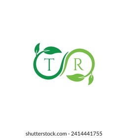 TR letra de monograma inicial para el logotipo de naturaleza con diseño de imagen hoja