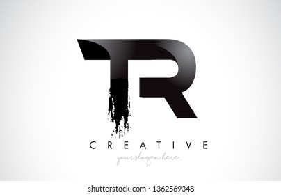 TR Letter Design with Brush Stroke and Modern 3D Look Vector Illustration.