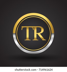TR Letter logo in a circle, gold and silver colored. Vector design template elements for your business or company identity.