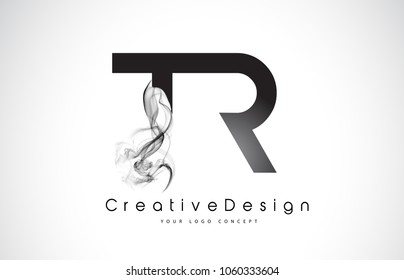 TR Letter Logo Design with Black Smoke. Creative Modern Smoke Letters Vector Icon Logo Illustration.