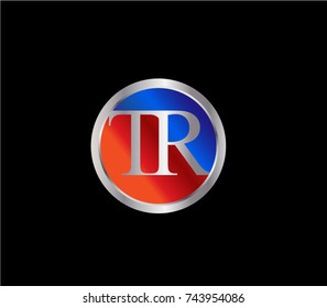 TR Letter logo Design in a circle. Blue Red and silver colored