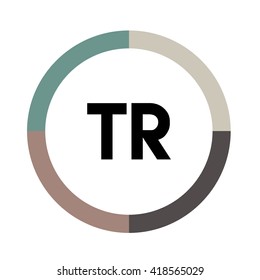 TR letters, four colors in abstract background logo, design identity in circle, alphabet letter