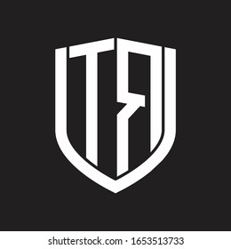 TR Logo monogram with emblem shield design isolated on black background
