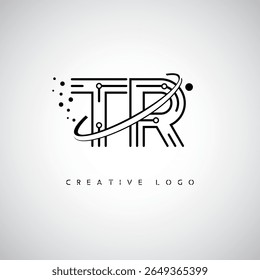 TR Orbit Monogram Logo - Futuristic Minimal Letter mark with Circular Line Art, Tech-Inspired Dots and Space Motion Concept for Modern Branding Identity (Logotipo de Monograma de Órbita TR - Marca de Letra Mínima Futurista com Linha de Arte Circular, Pontos Inspirados na Tecnologia e Conceito de Movimento Espacial para Identidade de Marca Moderna)