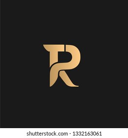 TR or RT logo vector. Initial letter logo, golden text on black background