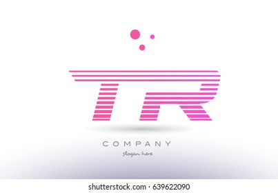 tr t r alphabet letter logo pink purple stripes lines creative text dots company vector icon design template