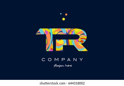 tr t r alphabet letter logo colors colorful rainbow acrylic font creative text dots company vector icon design template
