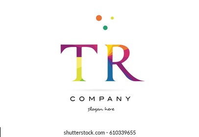 tr t r  creative rainbow colors colored alphabet company letter logo design vector icon template