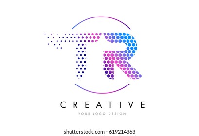 TR T R Pink Magenta Dotted Bubble Letter Logo Design. Dots Lettering Vector Illustration