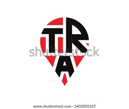 TRA letter location shape logo design.