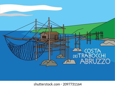 Trabocco - máquina de pesca tradicional - Abruzzo, Italia