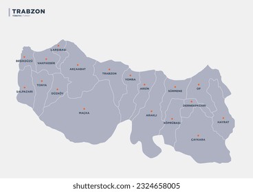 
Trabzon province of Turkey, province map.