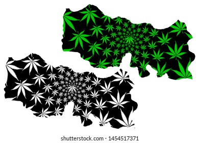 Trabzon (Provinces of the Republic of Turkey) map is designed cannabis leaf green and black, Trabzon ili map made of marijuana (marihuana,THC) foliage,