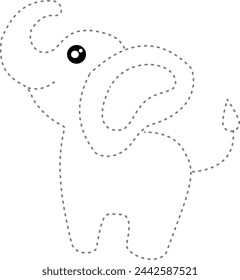 Trac and color elephant for design Kindergarten worksheet.