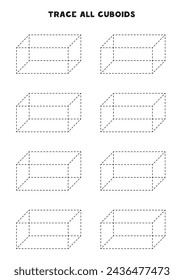 Trace all cuboids. Handwriting practice for kids. Black and white worksheet.