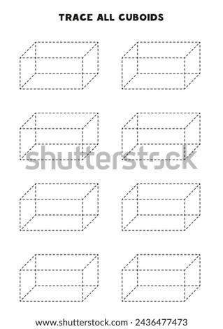Trace all cuboids. Handwriting practice for kids. Black and white worksheet.