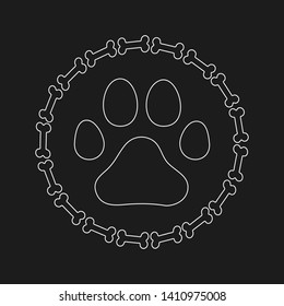 Trace of the animal in a circle of bones on a gray background