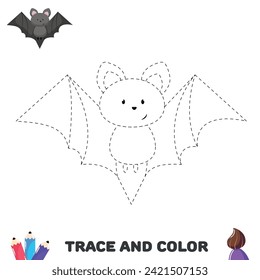 Trace bat. Coloring educational page for kids. Activity worksheet
