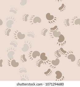Trace the bear paw. Seamless pattern background. Beige design vector illustration.