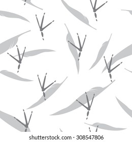 Trace of Birds and Feathers, Seamless Vector Pattern. Black and White Background.