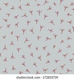 Trace of birds, seamless vector pattern. Hand drawn chicken footprints in childish style. Chicken traces naive background. 