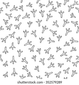 Trace of birds, seamless vector pattern. Hand drawn chicken footprints in childish style. Chicken traces naive background.