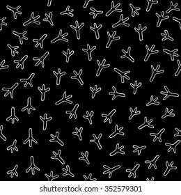 Trace of birds, seamless vector pattern. Hand drawn chicken footprints in childish style. Chicken traces naive background.