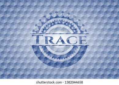 Trace blue emblem or badge with abstract geometric polygonal pattern background. Vector Illustration. Detailed.