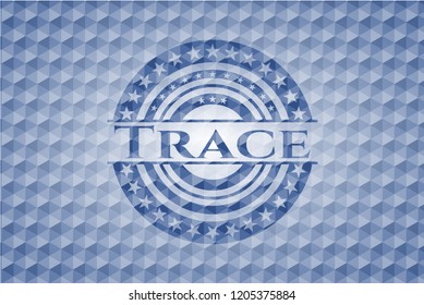 Trace blue emblem with geometric background.