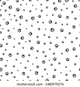 Trace brown doodle paw prints seamless pattern background