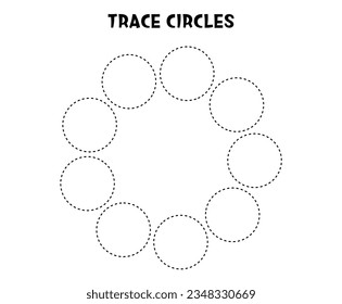  Trace circle. Basic geometric shapes. Educational game. Worksheet for kids.
