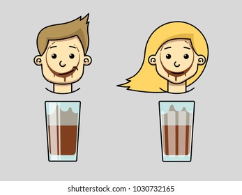 trace of cocoa on face of boy and girl