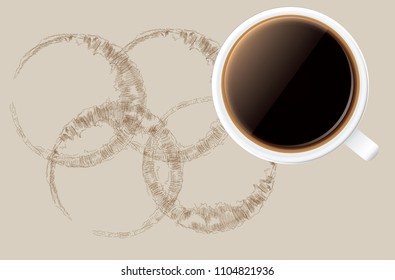 A trace from the coffee cup. Dripping coffee.