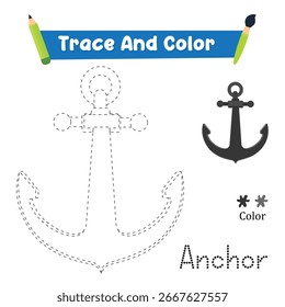 Trace And Color Anchor Hand Practice (Rastrear E Colorir A Prática Da Mão De Âncora). Ilustração vetorial