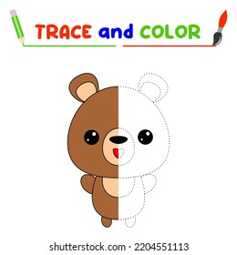 traza y colorea el animal. Una hoja de formación para niños de preescolar.Tareas educativas para niños.Libro de Coloración de Osos.