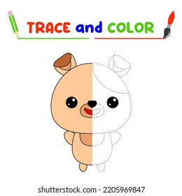 trace and color the animal. A training sheet for preschool children.Educational tasks for kids.Dog Coloring Book.