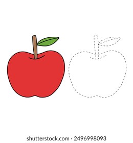 Trazo y color manzana. Colorear la manzana para ser coloreado el libro para colorear para los niños. Hoja de trabajo educativa. Hoja de cálculo de seguimiento de Apple. Actividades de jardín de infantes y preescolar. Páginas para colorear de manzana roja. 