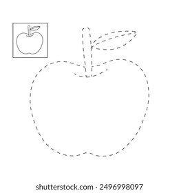 Trace and color apple. Coloring page apple to be colored the coloring book for kids. Educational worksheet. Apple tracing worksheet. Kindergarten and preschool activity. Red apple coloring pages. 